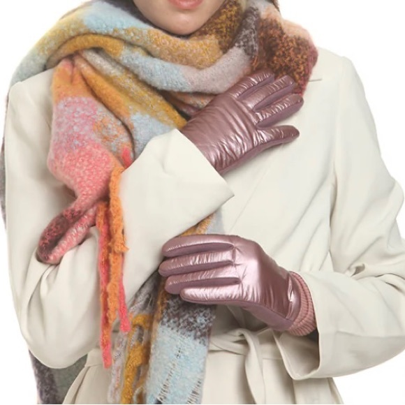 🩷LOVEisWARM PUFFER 🌸Iridescent Pinky Mauve Knit Cuff Gloves🩷 - Picture 3 of 12
